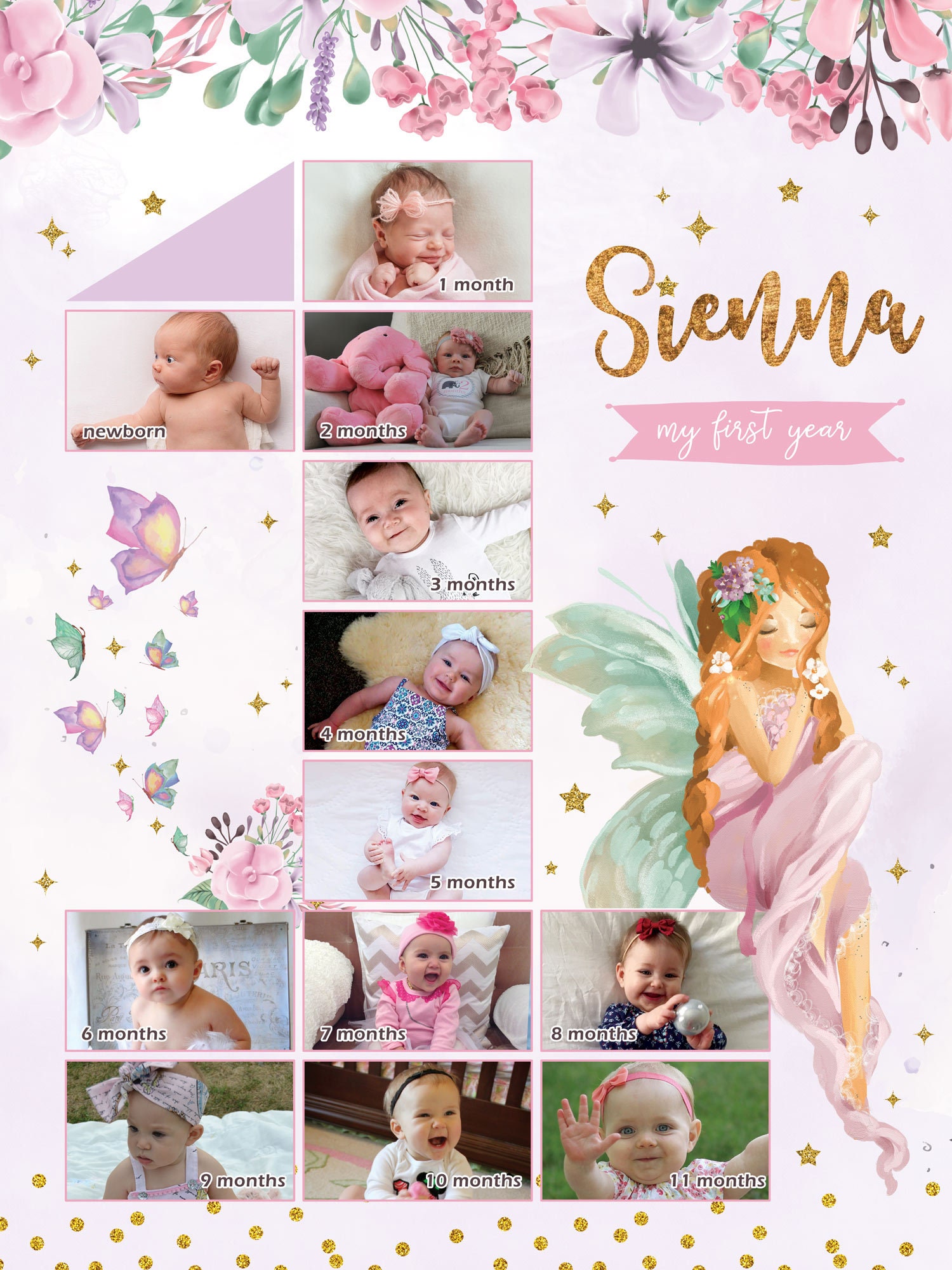 Fairy 1st Birthday Photo Poster, Fairy First 12 Months Collage, First ...