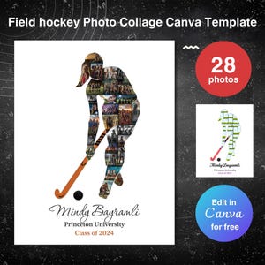 Editable field hockey gifts photo collage template hockey gifts canva photo collage canva sports poster coach gifts senior 2025