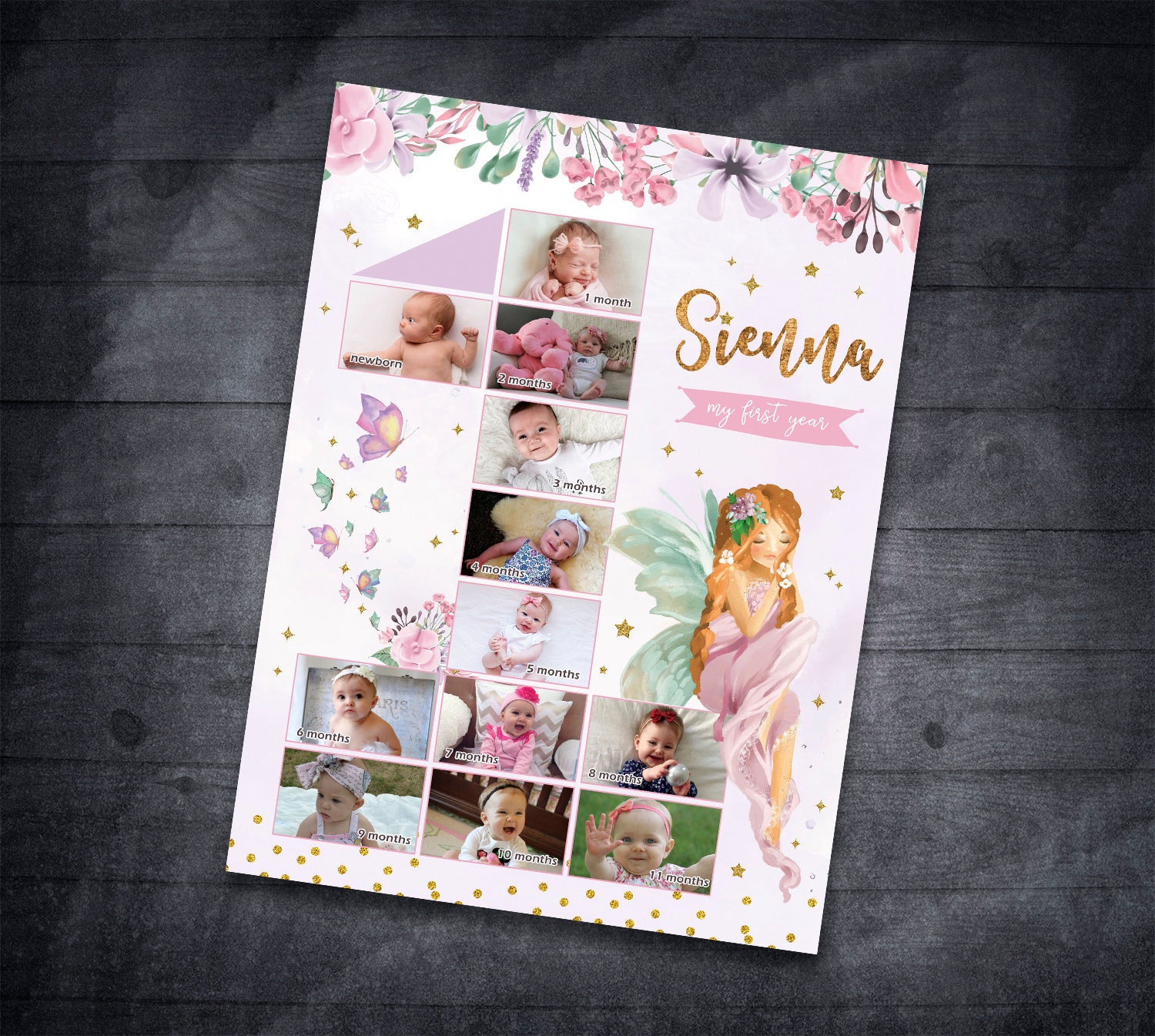 Fairy 1st Birthday Photo Poster, Fairy First 12 Months Collage, First ...