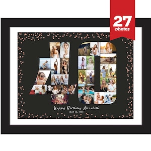 40th birthday photo collage, 40th birthday gift, 40th anniversary gift for parents, 40th wedding gift for parents, Number Photo Collage Gift