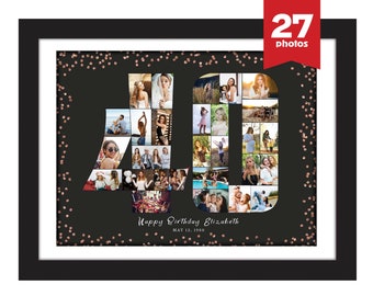 40th birthday photo collage, 40th birthday gift, 40th anniversary gift for parents, 40th wedding gift for parents, Number Photo Collage Gift