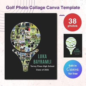 Retirement gift golf photo collage template custom golf gifts for women canva photo collage canva sports poster senior gifts for golfer