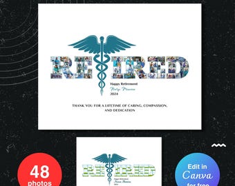 Editable Nurse Retirement Photo Collage Gift, Canva Template