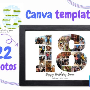 Editable 18th birthday canva collage template 18th birthday gifts for girls 18th birthday gifts for boys, canva template canva designs