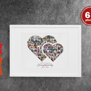 Double Heart Photo Collage, Gift For Boyfriend, Custom Photo Gifts, Personalized Heart Photo valentine&#39;s day gift, Love Heart Photo Collage