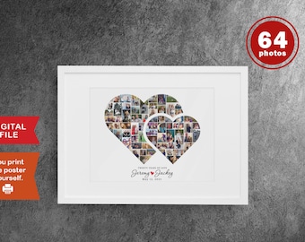 Double Heart Photo Collage, Gift For Boyfriend, Custom Photo Gifts, Personalized Heart Photo valentine's day gift, Love Heart Photo Collage