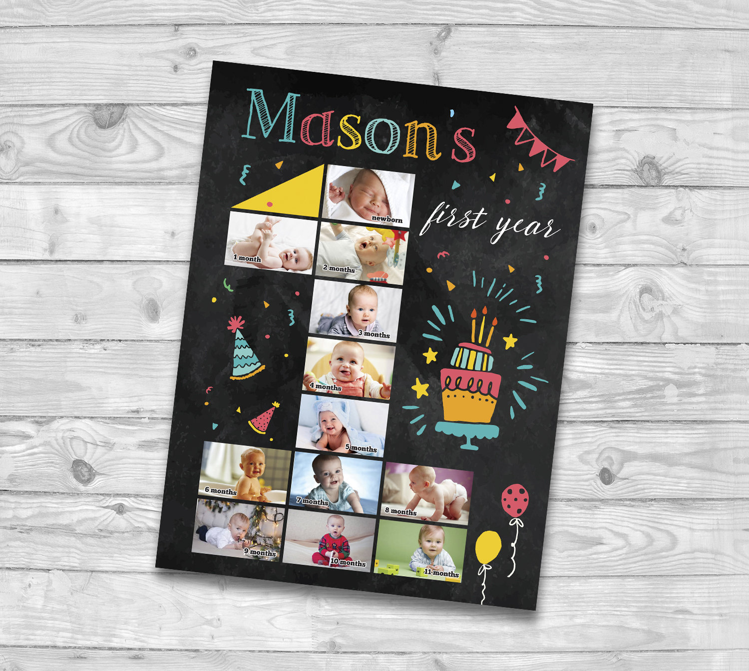 First 12 Months Collage 1st Birthday Photo Poster First Year Etsy