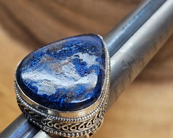 Stunning Azurite ring in 925 Sterling. Hand made. Size 8.25