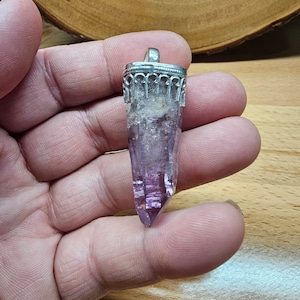 Handmade Vera Cruz Amethyst Pendant in 925 Sterling Silver Hallmarked Raw Crystal Jewelry High Vibration Amethyst. Pendant only.