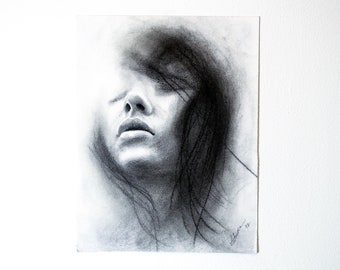 ORIGINAL "Girl in the Fog" Charcoal Drawing, 2017