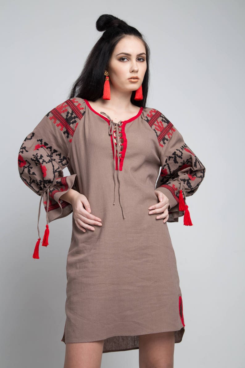 New Women Floral Boho Dress Embroidery Bohemian Linen Dress | Etsy
