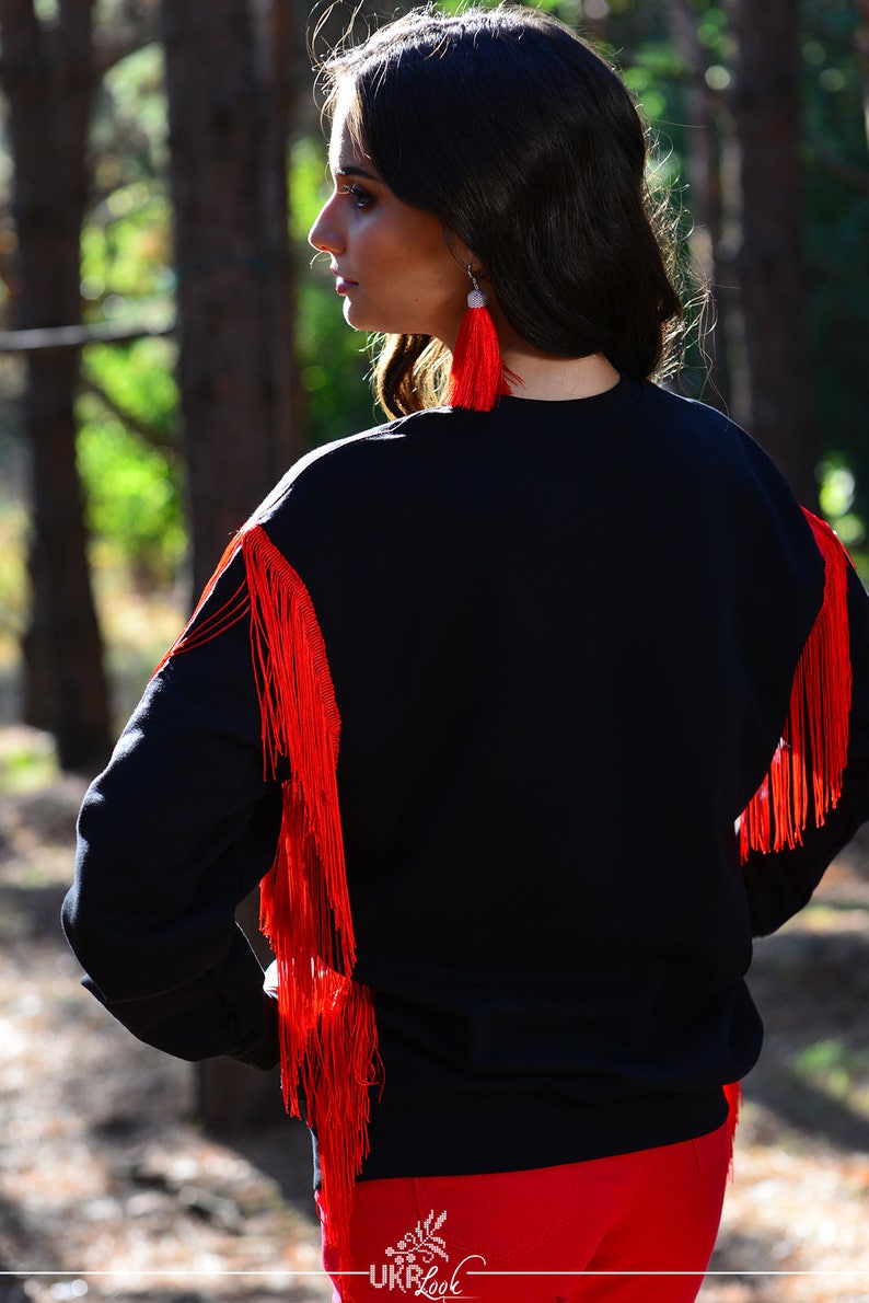Hoodie with embroidery-Flamingo flamingo slyle Sweatshirts with a fringeoversize