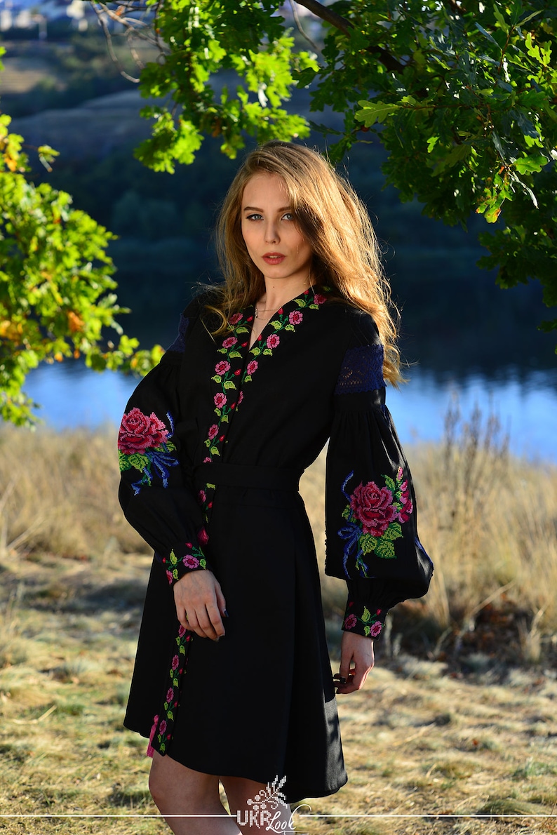 Black linen embroidered dress vyshyvanka ukrainian dress etsy Black linen embroidered dress vyshyvanka ukrainian dress etsy