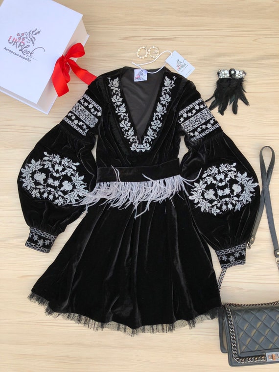 black velvet embroidered dress