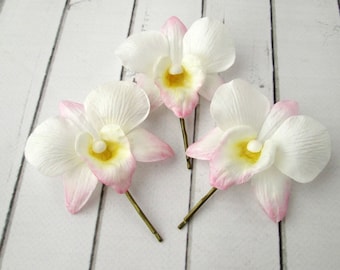 Dendrobium Orchid Hair Pin - Real Touch Orchid Wedding Hair Clips - White Pink Orchid Hairpin - Hair Flower Accessories - Bridal Hair Pin