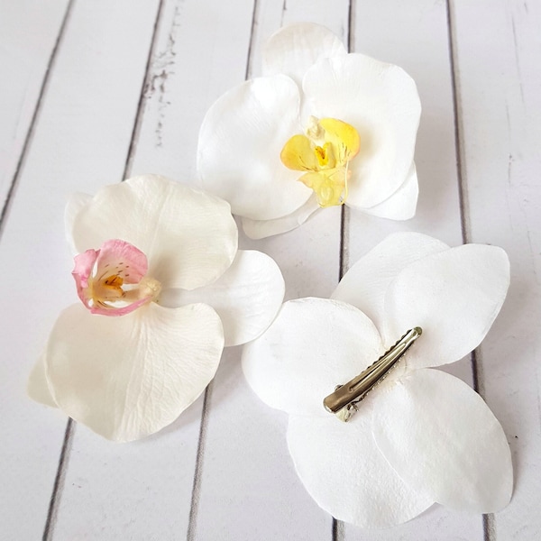 Forcina per capelli da sposa orchidea bianca - Decorazione fiori per capelli da sposa - Fermaglio per capelli orchidea da sposa - Spilla per damigelle - Accessorio per capelli estivi orchidea