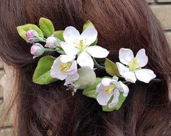 Apple blossom bridal hair pins, Cherry blossom wedding flower hair pins, Flower hair piece Bridal headpiece Floral hair comb Floral hair pin