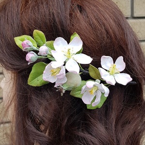 Apple blossom bridal hair pins, Pink Cherry blossom flower hair piece, Boho wedding flower hair pins, Floral headpiece bridal accessories image 7