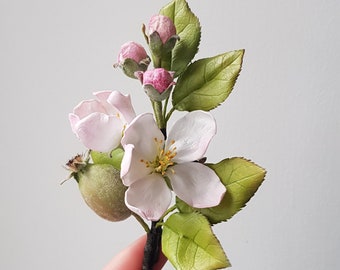 White bridal hairpiece, Cherry blossom flower hair pin, Apple blossom flower hair piece, boho wedding flower hair pins, bridal hair clip