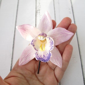 Tropical Lavender Orchid Hair Pin Violet Cymbidium Orchid Bridal Hair Flower Bridesmaids Beach Wedding Hair Pin Hawaiian Hair Flower image 1