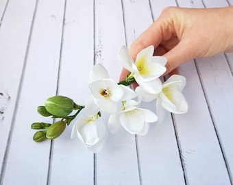 Freesia Wedding Flower Hair Pin - Bridal Flowers Hairpin Accessories - Floral Prom Hair Accessories- White Flowers Hair Pins Wedding Hairpin