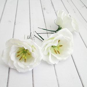Épingle à cheveux fleur de lisianthus blanche - Accessoires pour cheveux de mariée Eustoma - Épingles à cheveux fleur blanche - Accessoires cheveux fleur de mariage - Barrettes fleurs