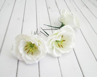 Épingle à cheveux fleur de lisianthus blanche - Accessoires pour cheveux de mariée Eustoma - Épingles à cheveux fleur blanche - Accessoires cheveux fleur de mariage - Barrettes fleurs