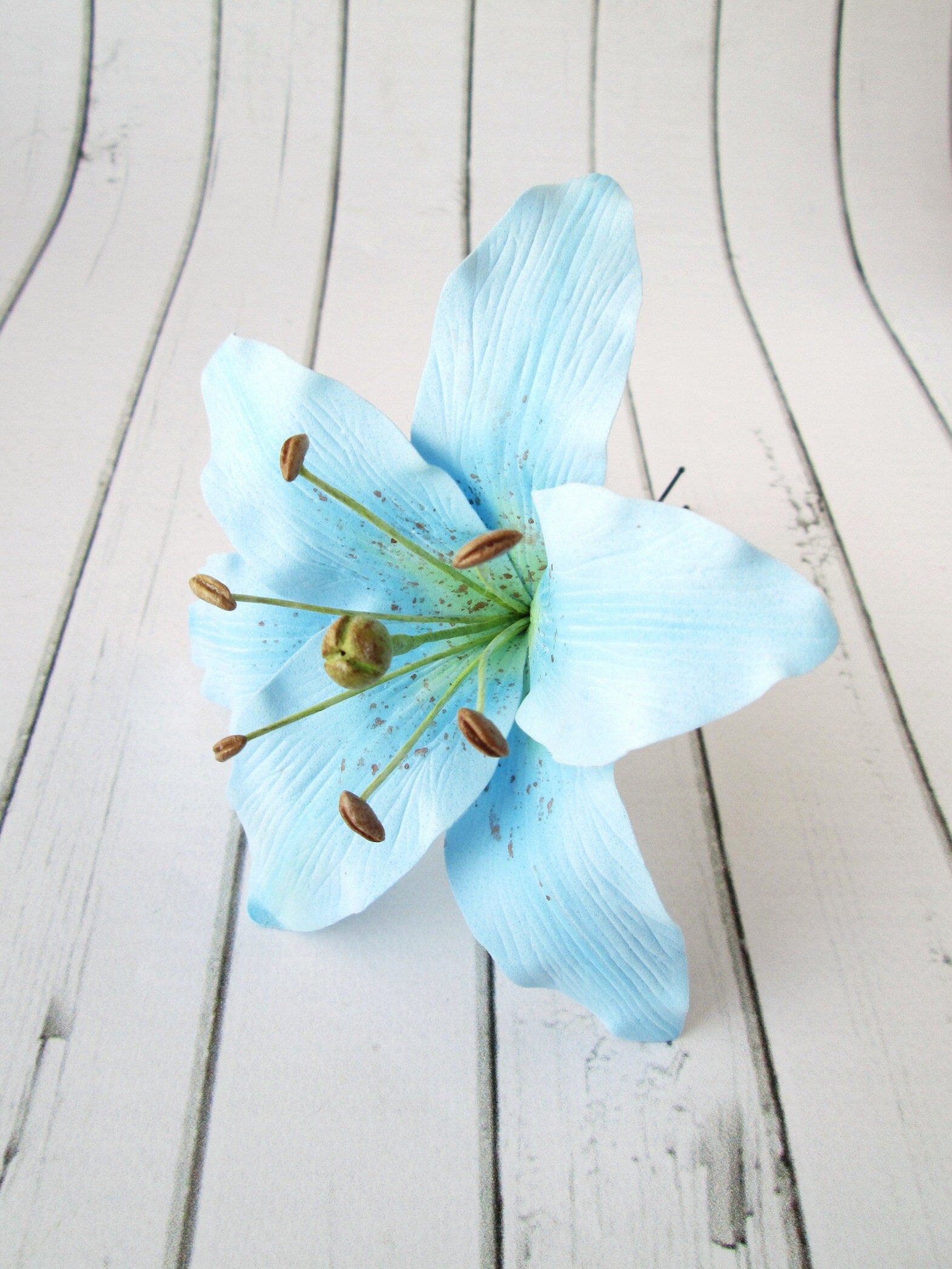 Sky Blue Lily Hair Pin Bridesmaid Hair Flower Aqua Blue Etsy