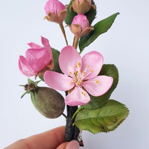 Apple blossom bridal hair pins, Pink Cherry blossom flower hair piece, Boho wedding flower hair pins, Floral headpiece bridal accessories image 1