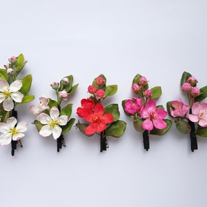 Apple blossom bridal hair pins, Pink Cherry blossom flower hair piece, Boho wedding flower hair pins, Floral headpiece bridal accessories image 8