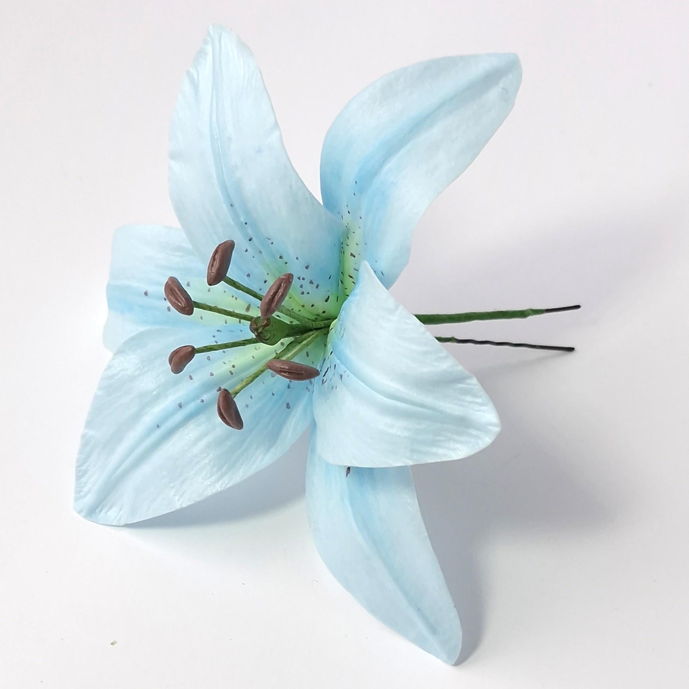 Sky Blue Lily Hair Pin - Bridesmaid Hair Flower - Aqua Blue