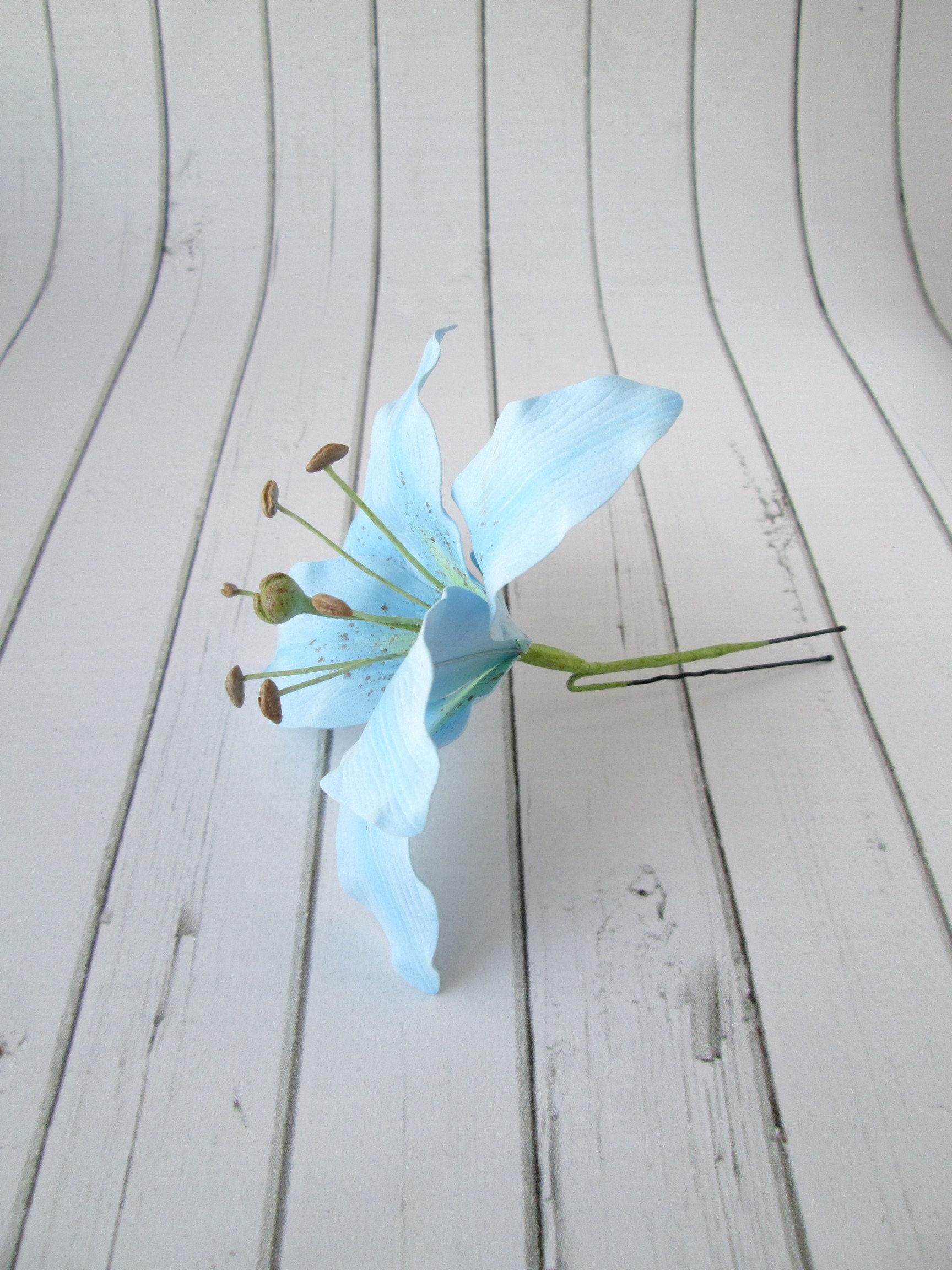 Sky Blue Lily Hair Pin Bridesmaid Hair Flower Aqua Blue Etsy