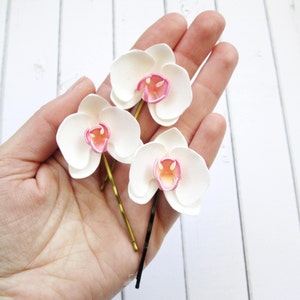 Small Orchid Hairpin - Wedding Flowers Mini Orchid Hair Pin - White Orchid Hair Accessories - Hawaii Orchid Bobby Pin Bridesmaid Hair Clips