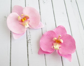 Pink Orchid Hairpin - Flower Hair Accessories - Flowers Hair Pin - Foam handmade flowers hair grips -  hair decoration - Orchid bobby pin