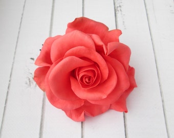 Coral Rose Hairpin - Red Flowers Hair Pin Decoration - Flowers hair accessories - Prom Hair Accessories Flowers - Formal Hair Accessories