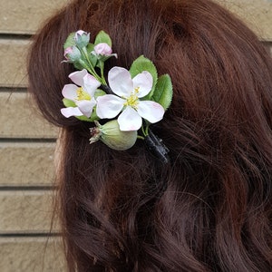 Apple blossom bridal hair pins, Pink Cherry blossom flower hair piece, Boho wedding flower hair pins, Floral headpiece bridal accessories image 6
