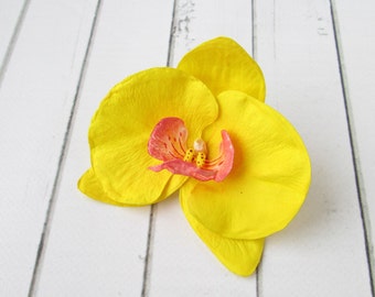 Yellow Orchid Hair Clip - Real Touch Orchid - Bridal Hair Clip - Floral Hair Accessories - Wedding Tropical Hair Flower - Summer Hair Pin