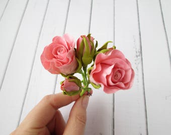 Peach Miniature Rose Hair Pin - Small Pink Rose Bud Hairpin - Floral Bridal Hair Accessories - Wedding Hair Decoration - Flower Hair Clip