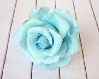 Light Blue Rose Hair Pin - Aquamarine Rose Flower Hairpin - Flowers Hair Accessories - Handmade Flowers Hair Decoration - Sky Blue Flower