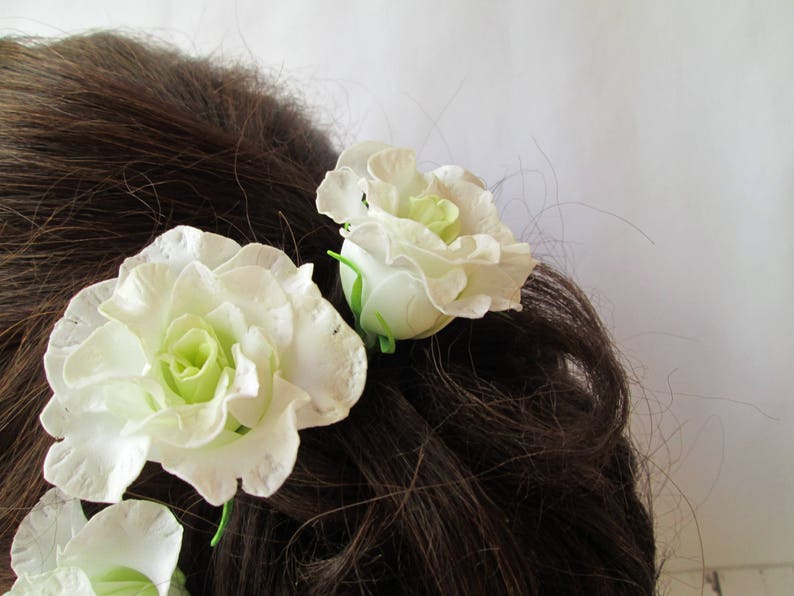 White Lisianthus Wedding Flower Hair Pin Eustoma Bridal Hair Flowers Accessorie Floral Marriage Decoration Flower Hair Pins Wedding image 7