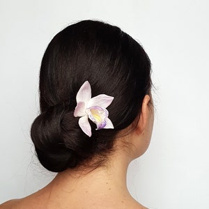 Tropical Lavender Orchid Hair Pin Violet Cymbidium Orchid Bridal Hair Flower Bridesmaids Beach Wedding Hair Pin Hawaiian Hair Flower image 8