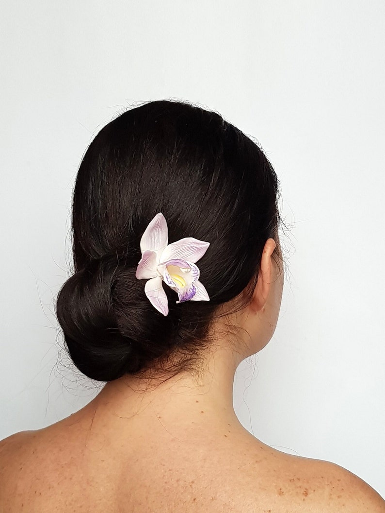 Tropical Lavender Orchid Hair Pin Violet Cymbidium Orchid Bridal Hair Flower Bridesmaids Beach Wedding Hair Pin Hawaiian Hair Flower image 8