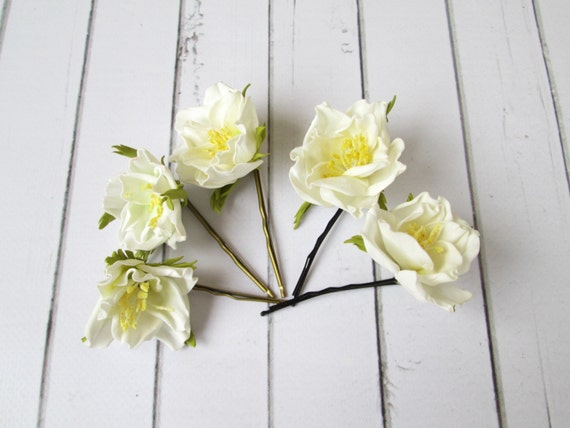 Set Of Wedding White Flower Hair Pin Accessories Flowers Etsy