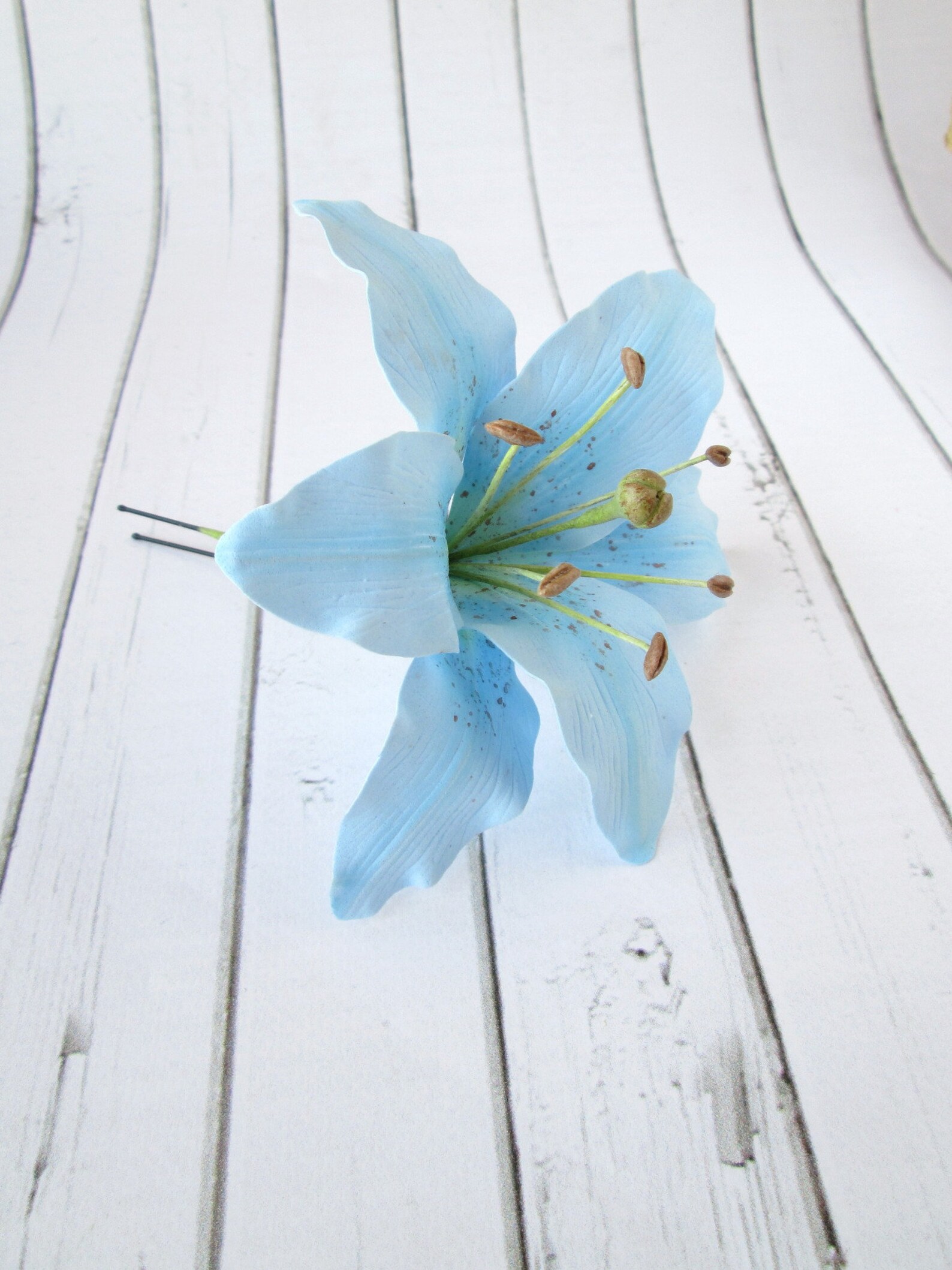 Sky Blue Lily Hair Pin Bridesmaid Hair Flower Aqua Blue Etsy