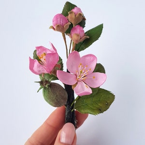 Apple blossom bridal hair pins, Pink Cherry blossom flower hair piece, Boho wedding flower hair pins, Floral headpiece bridal accessories image 2