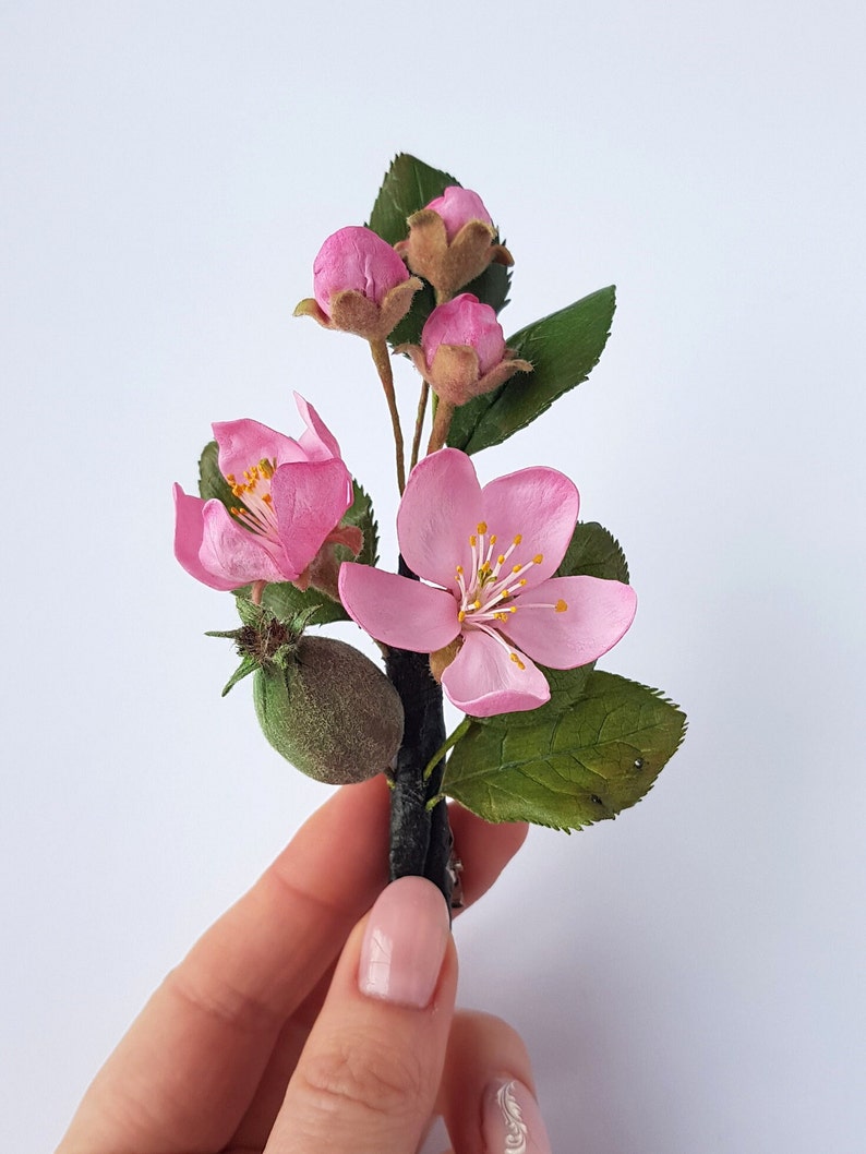 Apple blossom bridal hair pins, Pink Cherry blossom flower hair piece, Boho wedding flower hair pins, Floral headpiece bridal accessories image 2