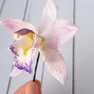 Tropical Lavender Orchid Hair Pin Violet Cymbidium Orchid Bridal Hair Flower Bridesmaids Beach Wedding Hair Pin Hawaiian Hair Flower image 5