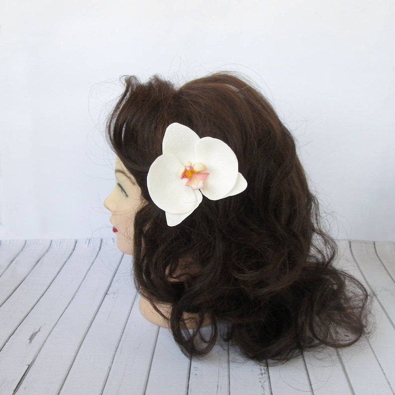 White Orchid Hair Clip Orchid Hairpin Wedding Flower Hair Accessories Summer Flowers Hair Pin Orchid Hair Decoration Alligator Clip image 4