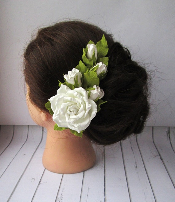 White Rose Hair Clip Formal Flowers Wedding Side Hair Piece Etsy