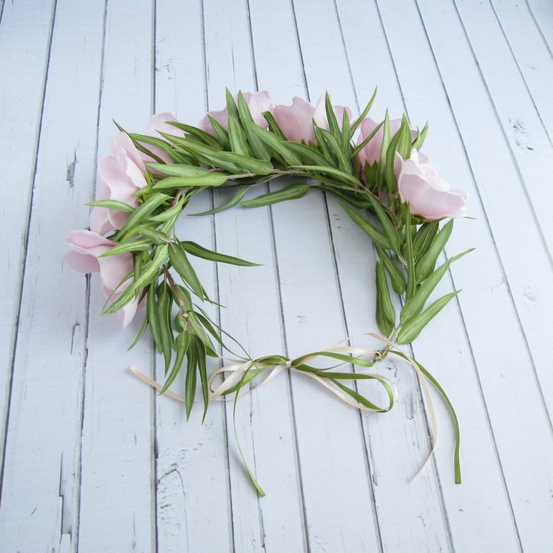 Handmade Flowers Headband OOAK Floral Crown Pink Hollyhock Eucalyptus Headpiece Bridal Flower Crown Wedding Pink Flower Hair Accessories